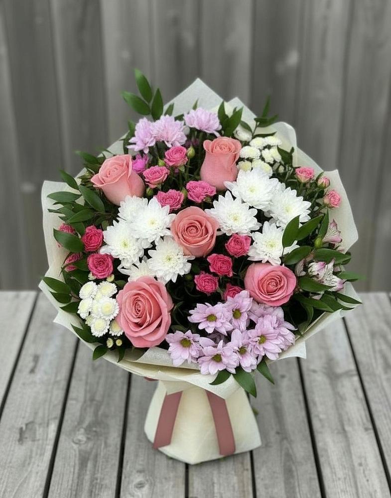 Букет цветов из: Альстромерии, Гвоздики, Розы и Хризантемы в Тарасово