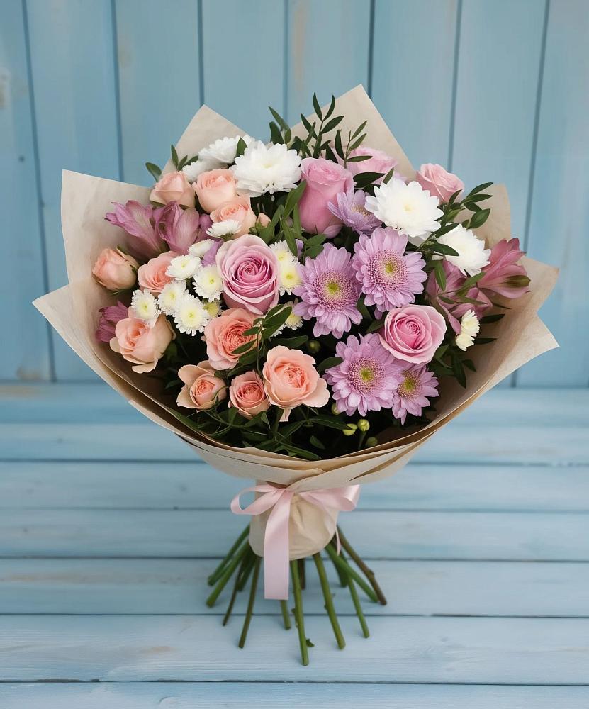 Букет цветов из: Хризантемы, Розы и Альстромерии в Тарасово