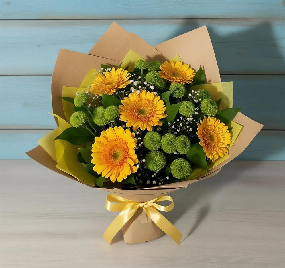 Букет цветов из: Герберы и Хризантемы в Тарасово