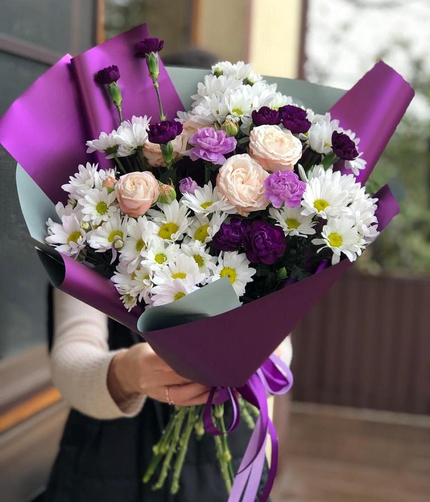 Букет цветов из: Хризантемы, Гвоздики и Розы в Тарасово