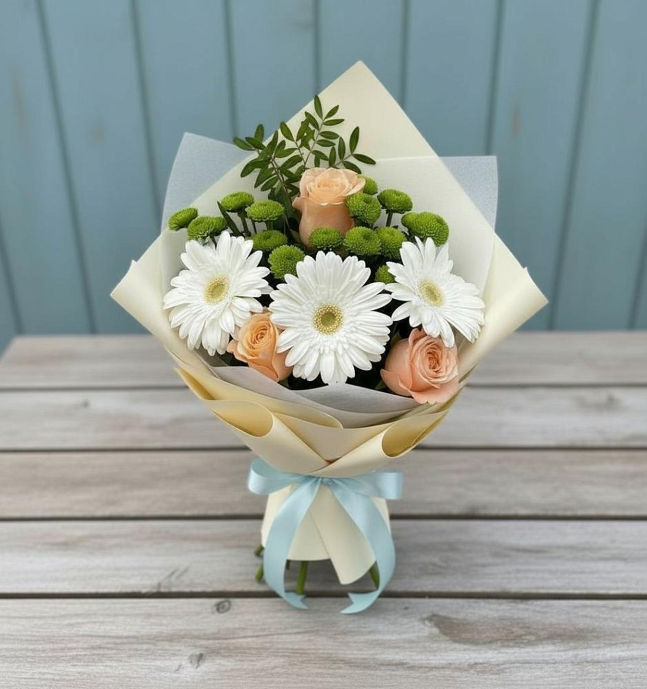 Букет цветов из: Герберы, Розы и Хризантемы в Тарасово