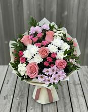 Букет цветов из:  Альстромерии, Гвоздики, Розы и Хризантемы в Тарасово