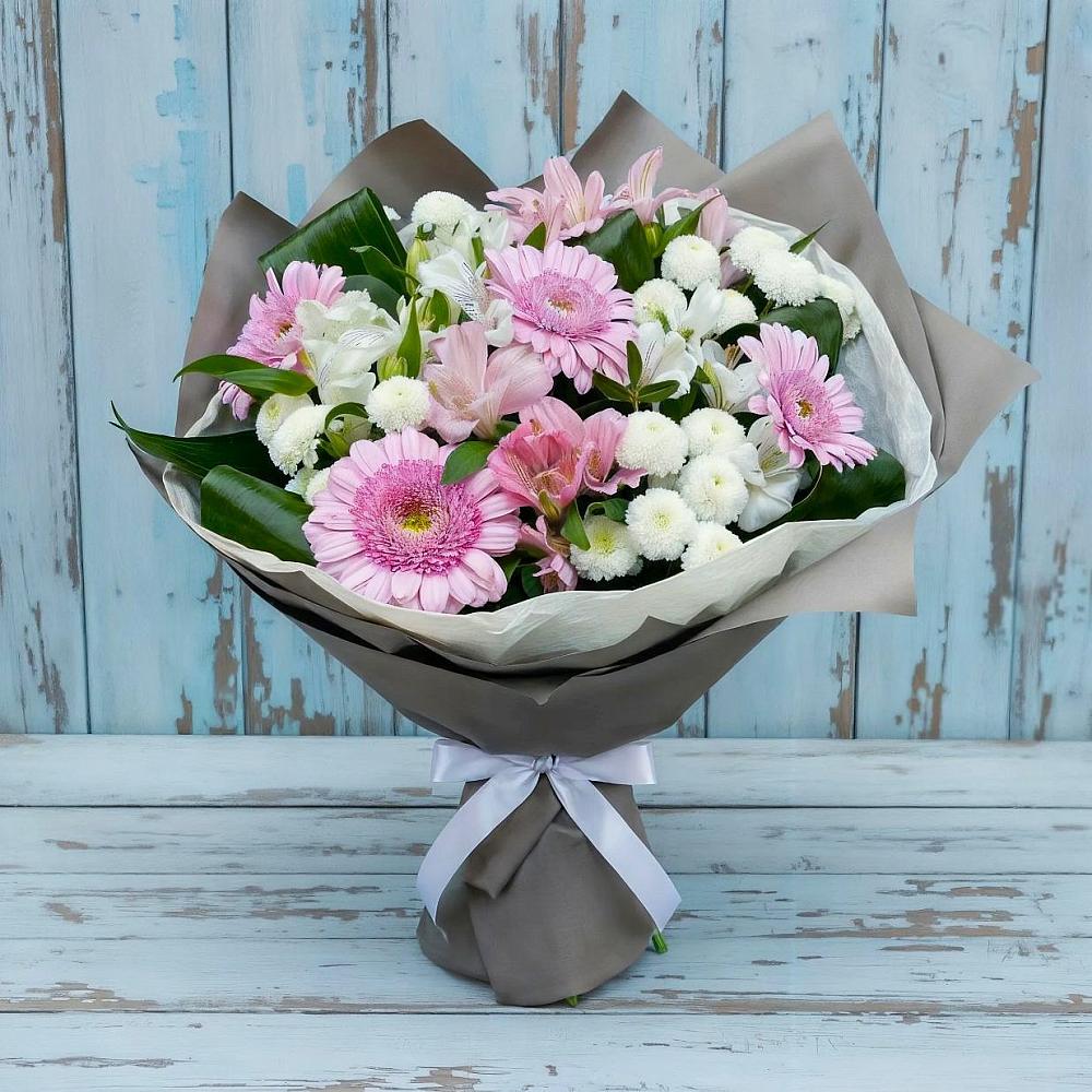 Букет цветов из: Герберы, Альстромерии и Хризантемы в Тарасово