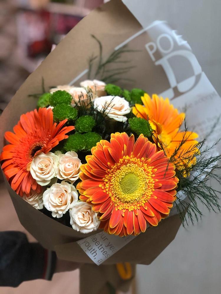 Букет цветов из: Герберы, Хризантемы и Розы в Тарасово